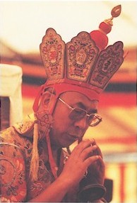 His Holiness during a Kalachakra initiation; courtesy www.snowlionpub.com